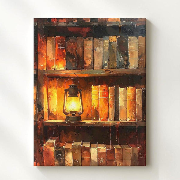 Arcane Bookshelf Canvas – Antique Lantern Glow & Occult Library Wall Art - Gifitto