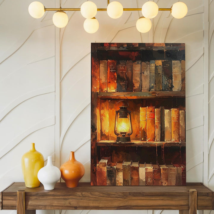 Arcane Bookshelf Canvas – Antique Lantern Glow & Occult Library Wall Art - Gifitto