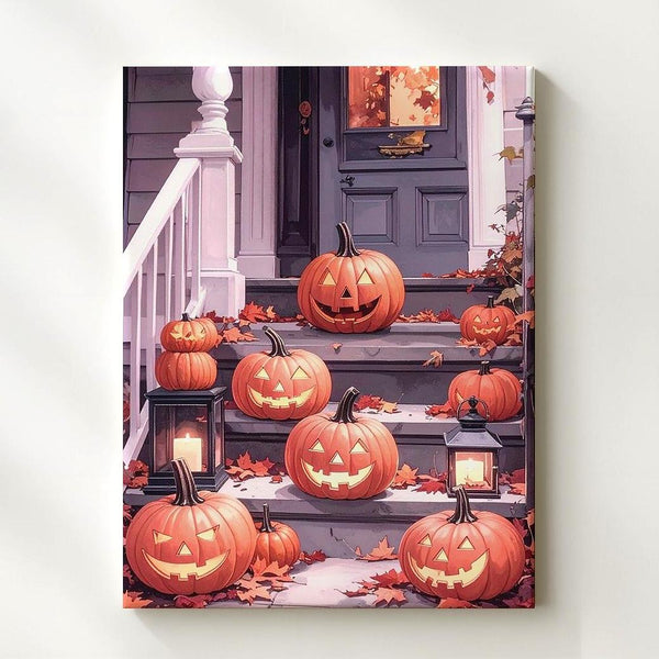 Whimsical Fall Porch Canvas – Jack-o’-Lanterns & Lantern Decor - Gifitto