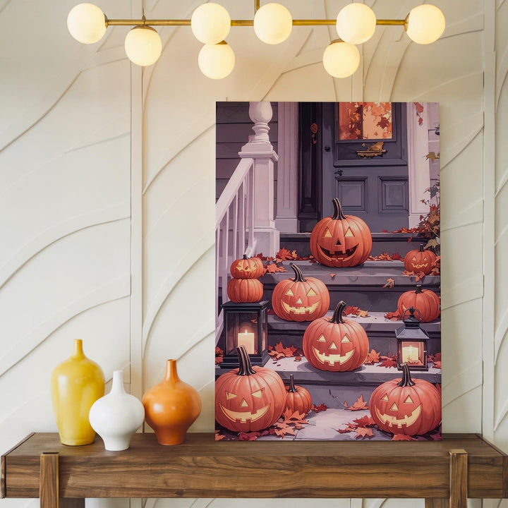 Whimsical Fall Porch Canvas – Jack-o’-Lanterns & Lantern Decor - Gifitto