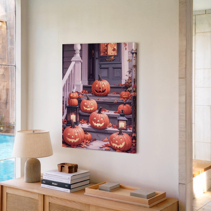 Whimsical Fall Porch Canvas – Jack-o’-Lanterns & Lantern Decor - Gifitto