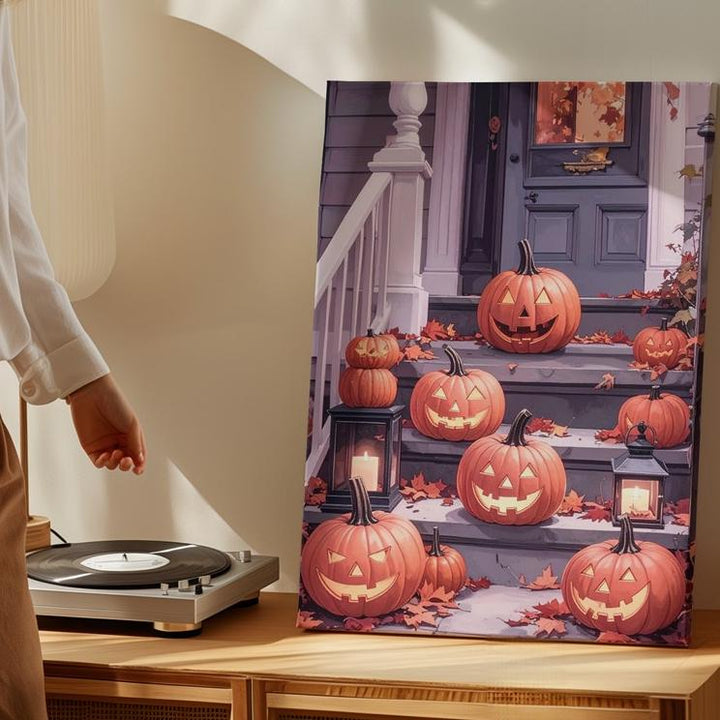 Whimsical Fall Porch Canvas – Jack-o’-Lanterns & Lantern Decor - Gifitto