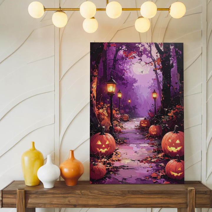 Twilight Forest Trail Canvas – Glowing Pumpkins & Lanterns Art - Gifitto