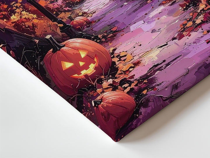Twilight Forest Trail Canvas – Glowing Pumpkins & Lanterns Art - Gifitto