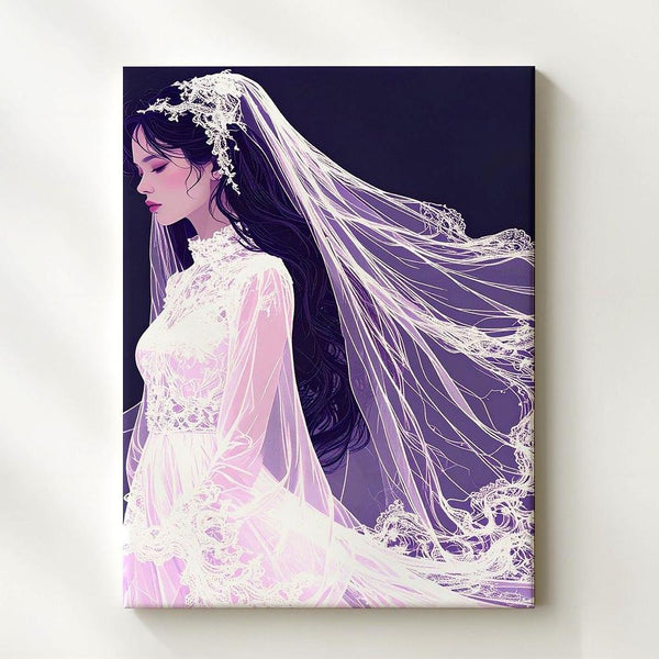 Ethereal Bride Ghost Canvas – Lace Veil & Spiritual Elegance Wall Art - Gifitto