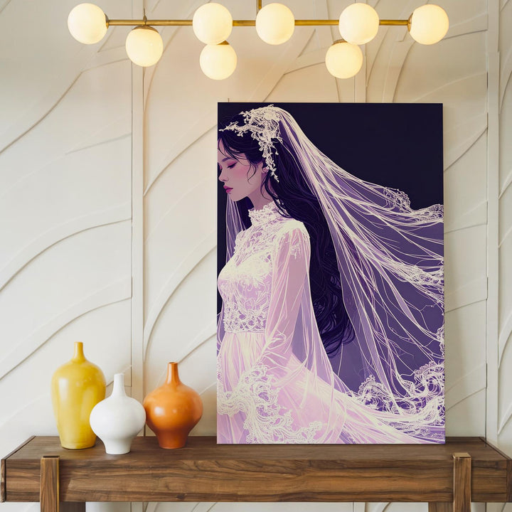 Ethereal Bride Ghost Canvas – Lace Veil & Spiritual Elegance Wall Art - Gifitto