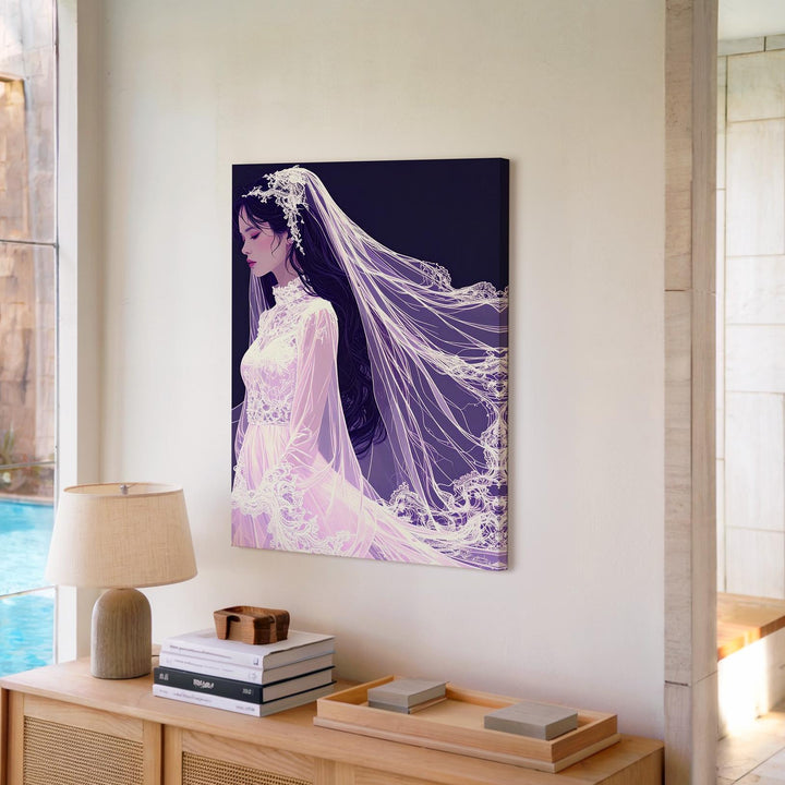 Ethereal Bride Ghost Canvas – Lace Veil & Spiritual Elegance Wall Art - Gifitto