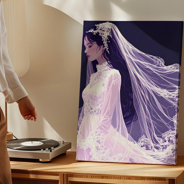 Ethereal Bride Ghost Canvas – Lace Veil & Spiritual Elegance Wall Art - Gifitto