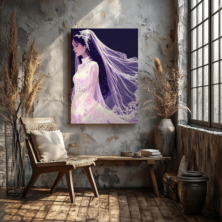 Ethereal Bride Ghost Canvas – Lace Veil & Spiritual Elegance Wall Art - Gifitto