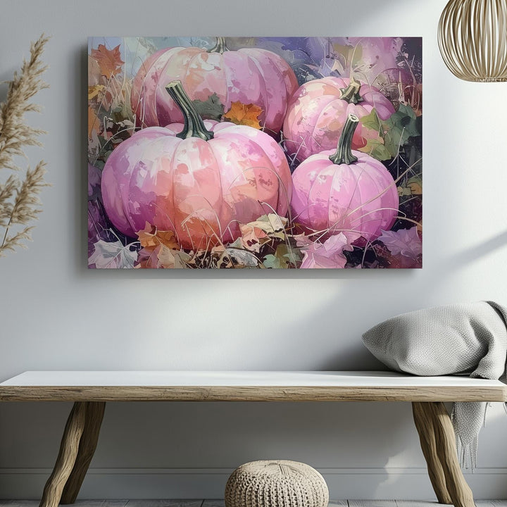 Blush Pumpkin Harvest Canvas – Romantic Fall Pastel Wall Art - Gifitto