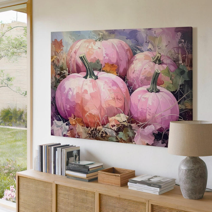 Blush Pumpkin Harvest Canvas – Romantic Fall Pastel Wall Art - Gifitto