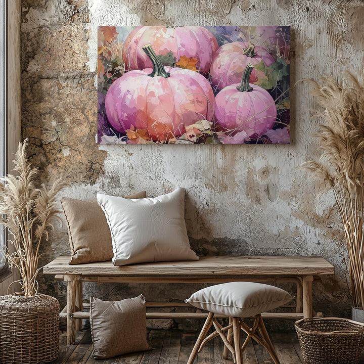 Blush Pumpkin Harvest Canvas – Romantic Fall Pastel Wall Art - Gifitto