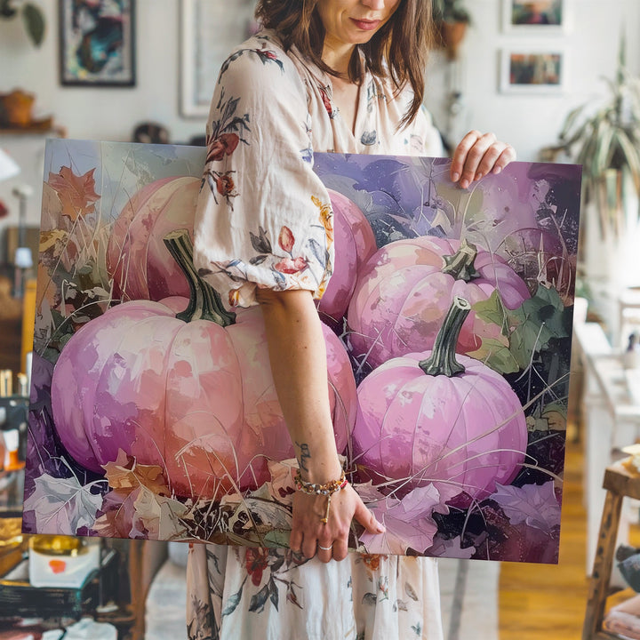 Blush Pumpkin Harvest Canvas – Romantic Fall Pastel Wall Art - Gifitto