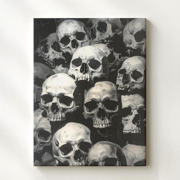 Stacked Skulls Canvas – Dense Ossuary & Vanitas-Inspired Halloween Art - Gifitto