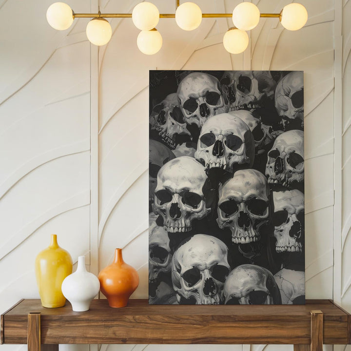 Stacked Skulls Canvas – Dense Ossuary & Vanitas-Inspired Halloween Art - Gifitto