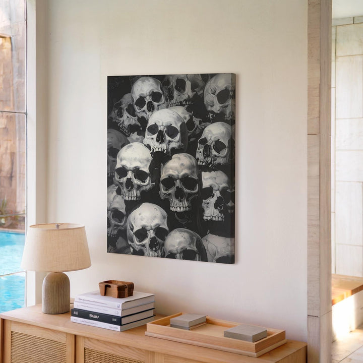 Stacked Skulls Canvas – Dense Ossuary & Vanitas-Inspired Halloween Art - Gifitto