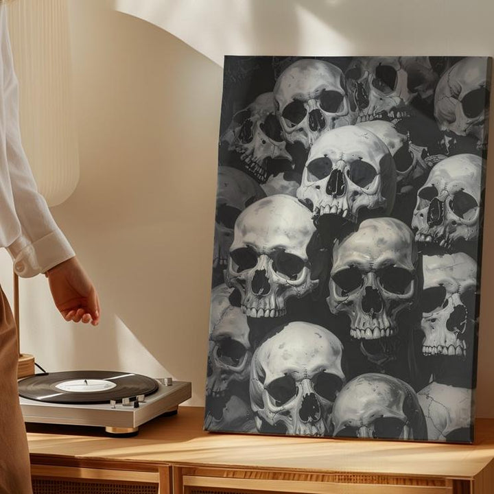 Stacked Skulls Canvas – Dense Ossuary & Vanitas-Inspired Halloween Art - Gifitto