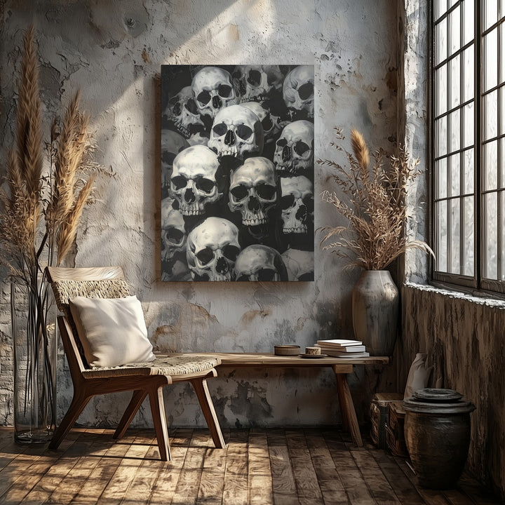Stacked Skulls Canvas – Dense Ossuary & Vanitas-Inspired Halloween Art - Gifitto