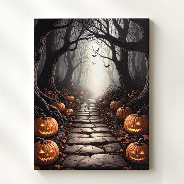 Haunted Forest Corridor Canvas – Glowing Pumpkins & Foggy Halloween Trail - Gifitto