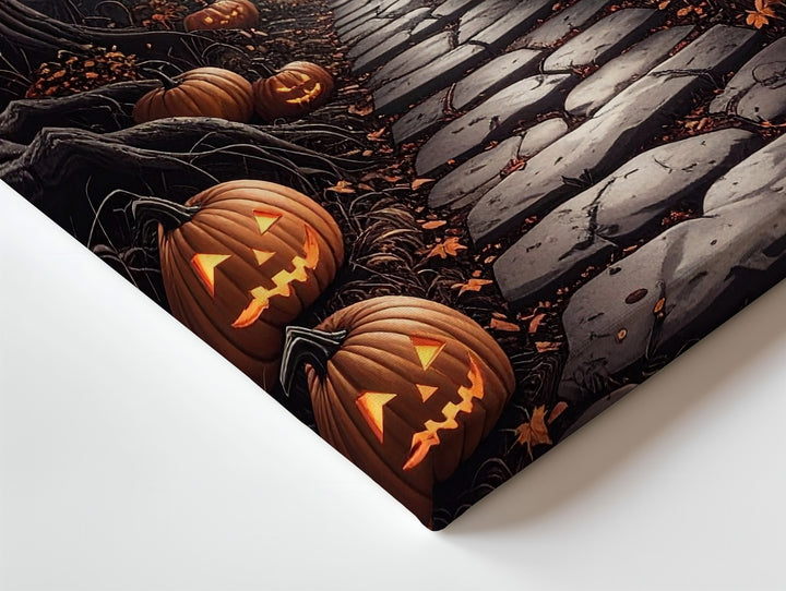 Haunted Forest Corridor Canvas – Glowing Pumpkins & Foggy Halloween Trail - Gifitto