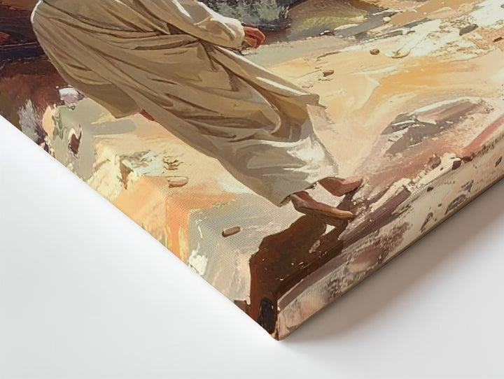 Guiding Light Canvas – Jesus Walking with Lamb in Deserted Canyon - Gifitto