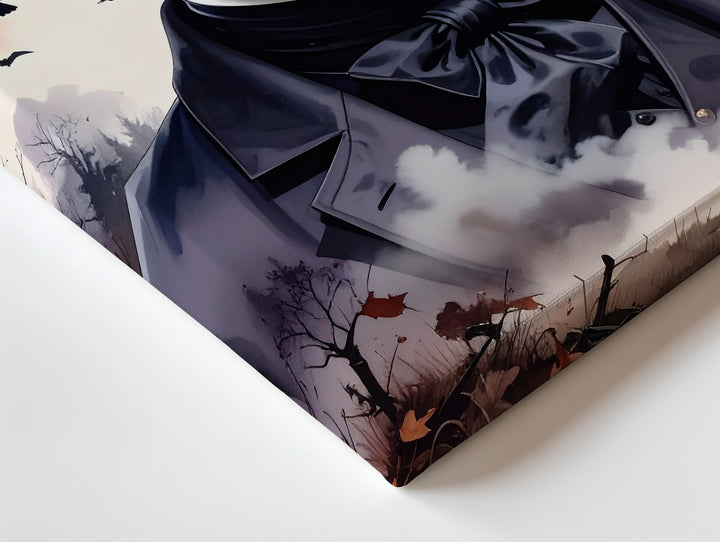 Stormy Gothic Poe Canvas – Dark Forest Portrait with Crows & Bats - Gifitto