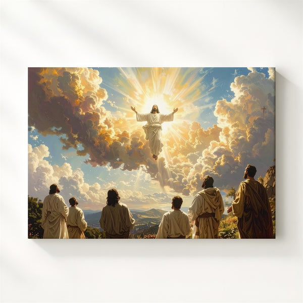 Ascension Glory Canvas – Jesus Rising in Golden Light with Apostles Below - Gifitto