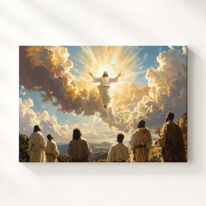 Ascension Glory Canvas – Jesus Rising in Golden Light with Apostles Below - Gifitto