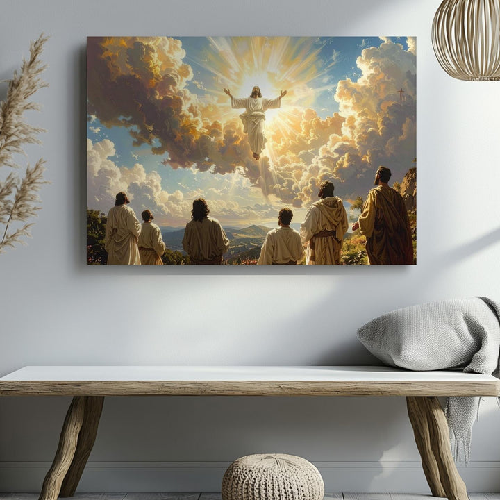Ascension Glory Canvas – Jesus Rising in Golden Light with Apostles Below - Gifitto