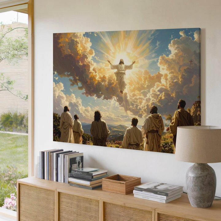 Ascension Glory Canvas – Jesus Rising in Golden Light with Apostles Below - Gifitto