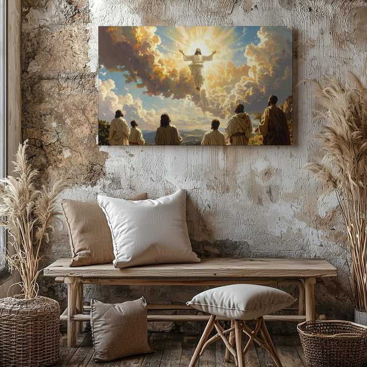 Ascension Glory Canvas – Jesus Rising in Golden Light with Apostles Below - Gifitto