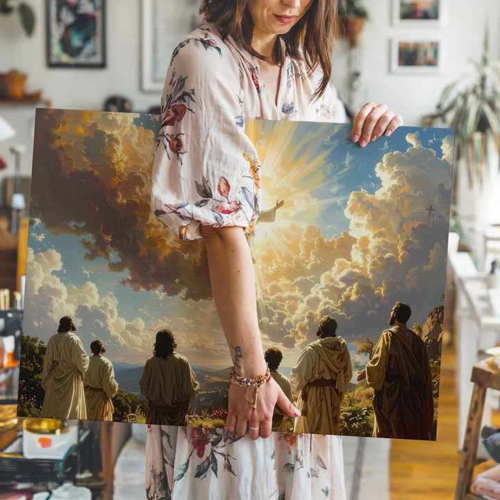 Ascension Glory Canvas – Jesus Rising in Golden Light with Apostles Below - Gifitto