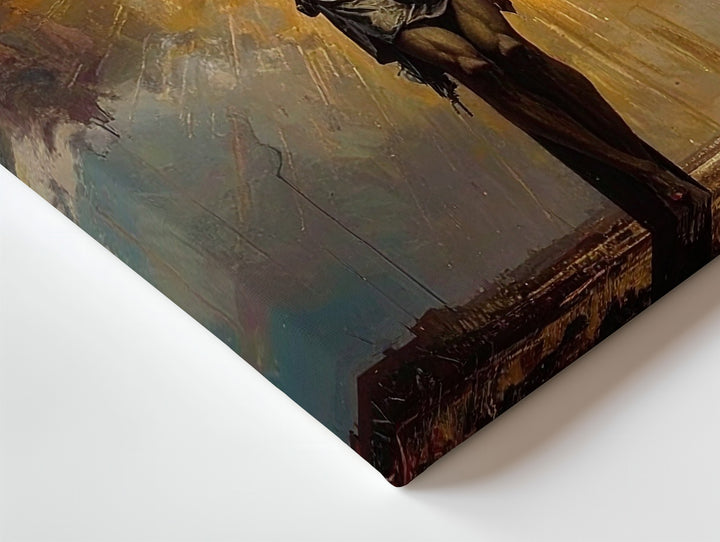 Crucifixion Glory Canvas – Jesus on the Cross with Divine Golden Light - Gifitto