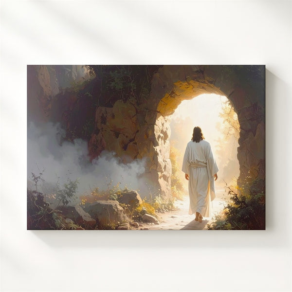 Resurrection Glory Canvas – Jesus Emerging from Tomb in Golden Light - Gifitto