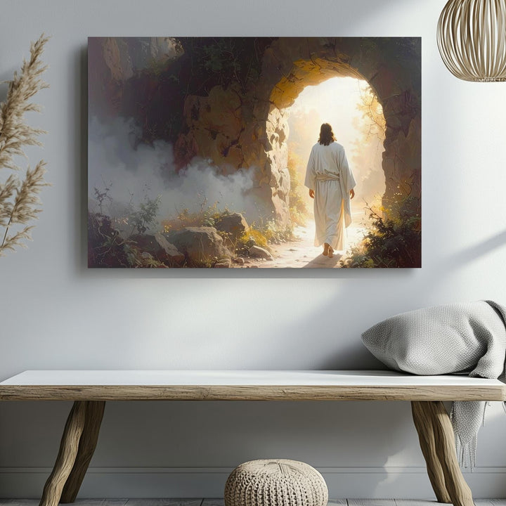 Resurrection Glory Canvas – Jesus Emerging from Tomb in Golden Light - Gifitto