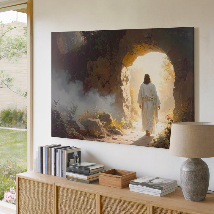 Resurrection Glory Canvas – Jesus Emerging from Tomb in Golden Light - Gifitto