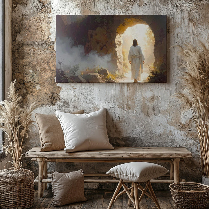 Resurrection Glory Canvas – Jesus Emerging from Tomb in Golden Light - Gifitto