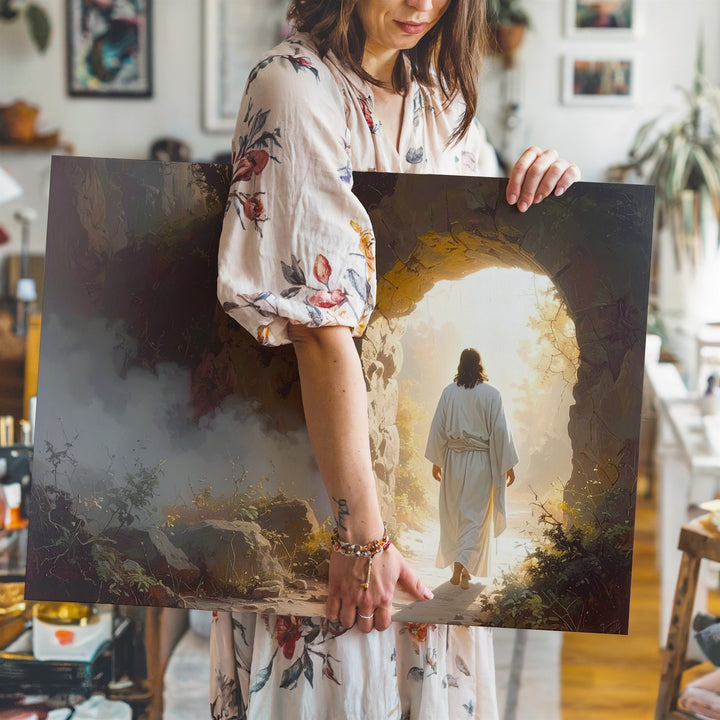 Resurrection Glory Canvas – Jesus Emerging from Tomb in Golden Light - Gifitto