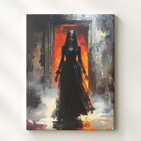 Ghostly Corridor Canvas – Dark Haunting Silhouette with Fiery Backlight - Gifitto