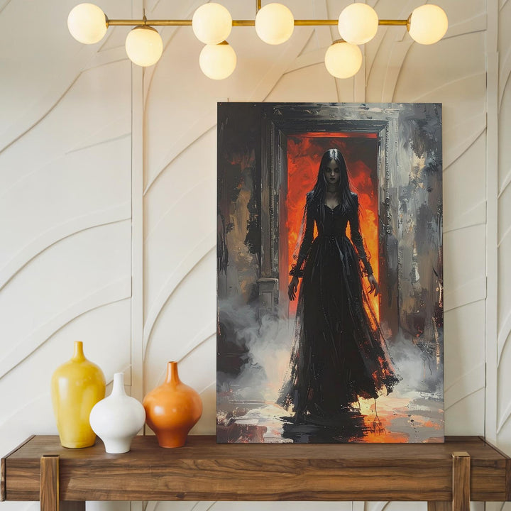 Ghostly Corridor Canvas – Dark Haunting Silhouette with Fiery Backlight - Gifitto