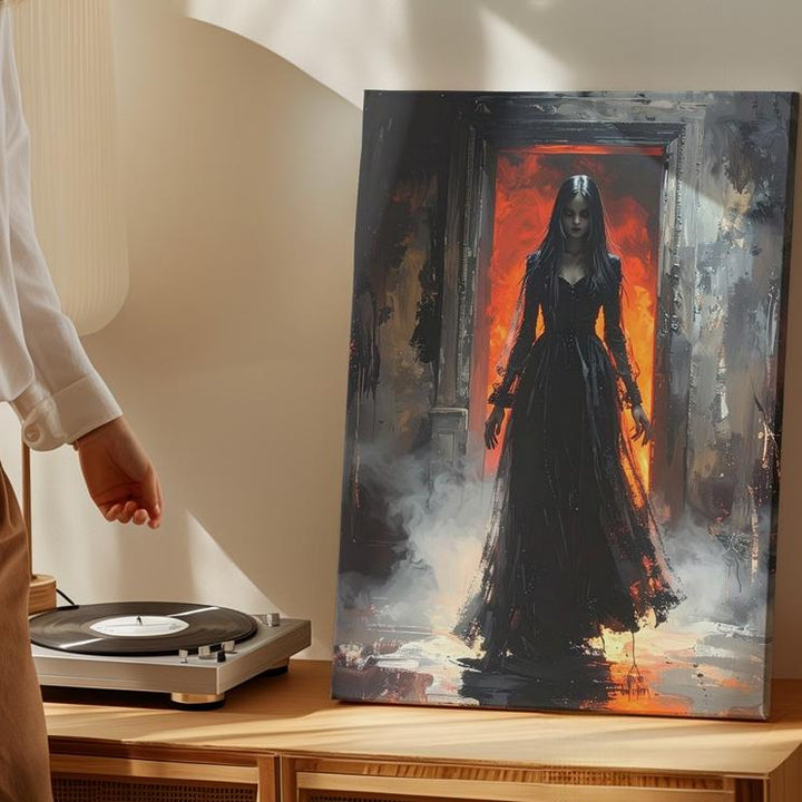 Ghostly Corridor Canvas – Dark Haunting Silhouette with Fiery Backlight - Gifitto