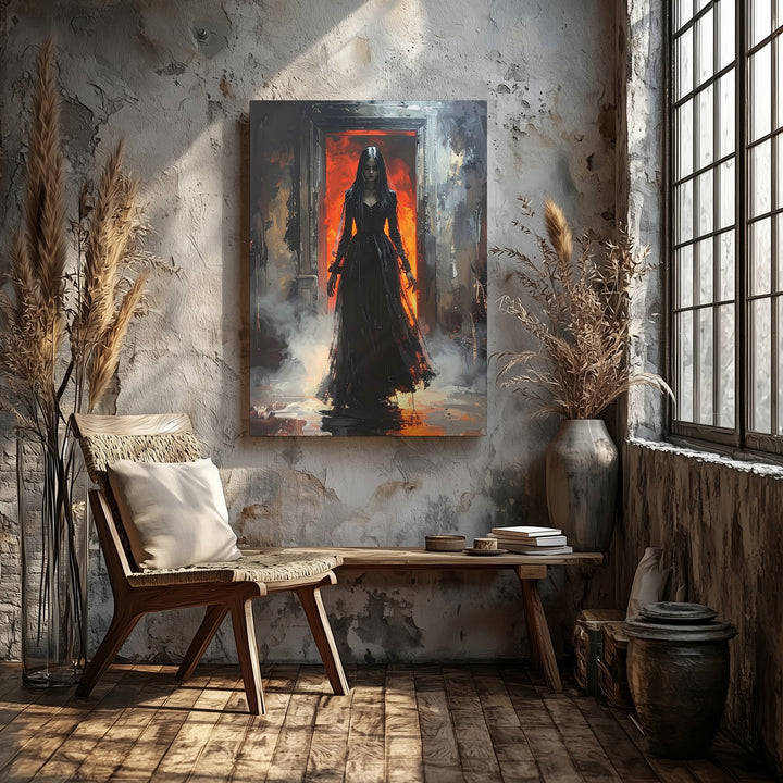 Ghostly Corridor Canvas – Dark Haunting Silhouette with Fiery Backlight - Gifitto