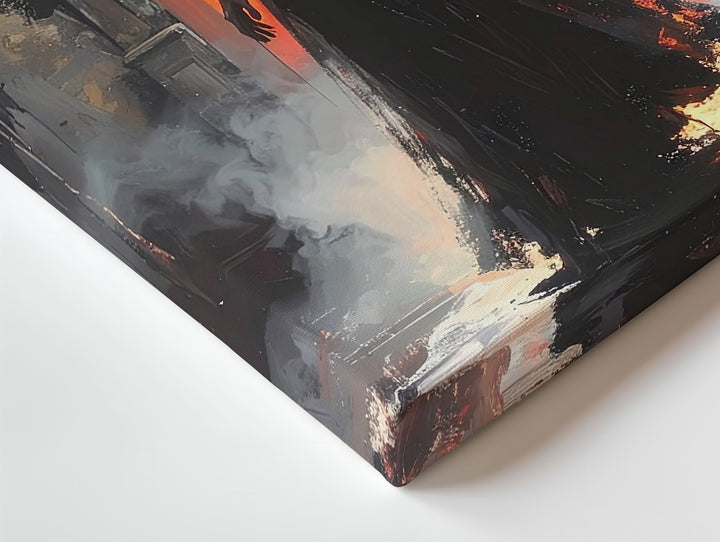 Ghostly Corridor Canvas – Dark Haunting Silhouette with Fiery Backlight - Gifitto