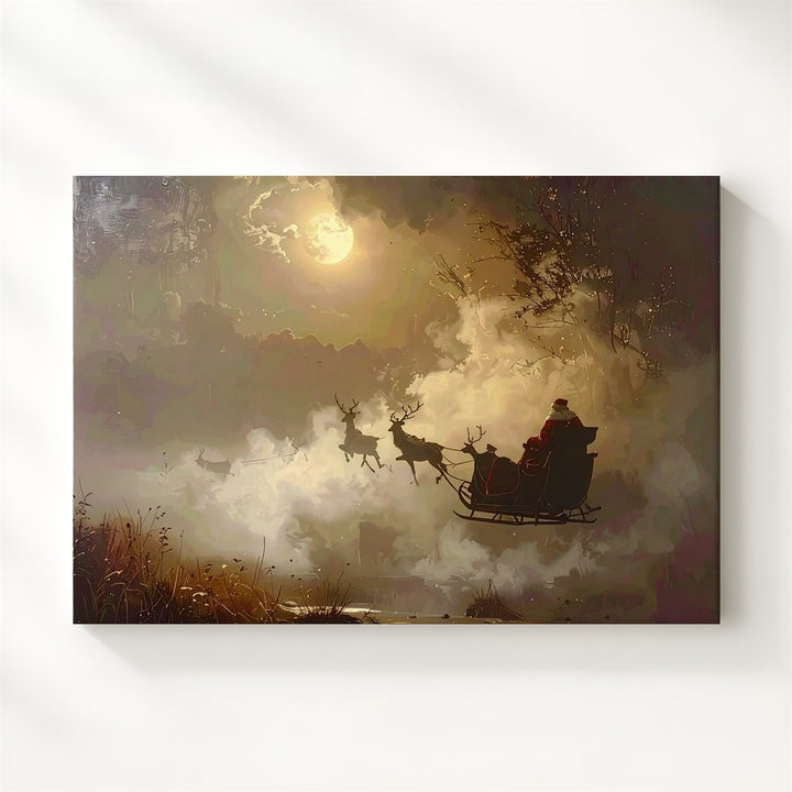 Santa’s Sleigh in Moonlit Sky Canvas – Magical Christmas Eve Flight Art - Gifitto
