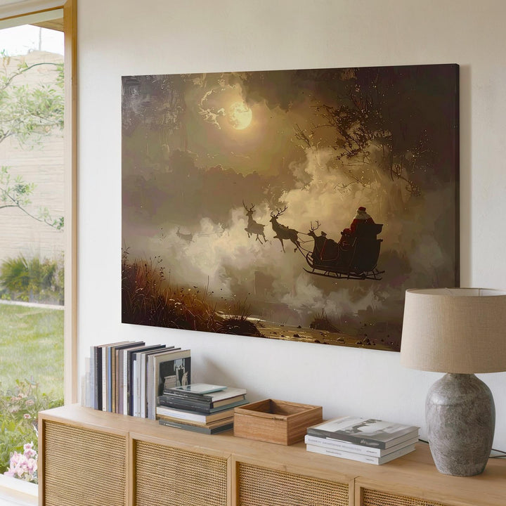 Santa’s Sleigh in Moonlit Sky Canvas – Magical Christmas Eve Flight Art - Gifitto