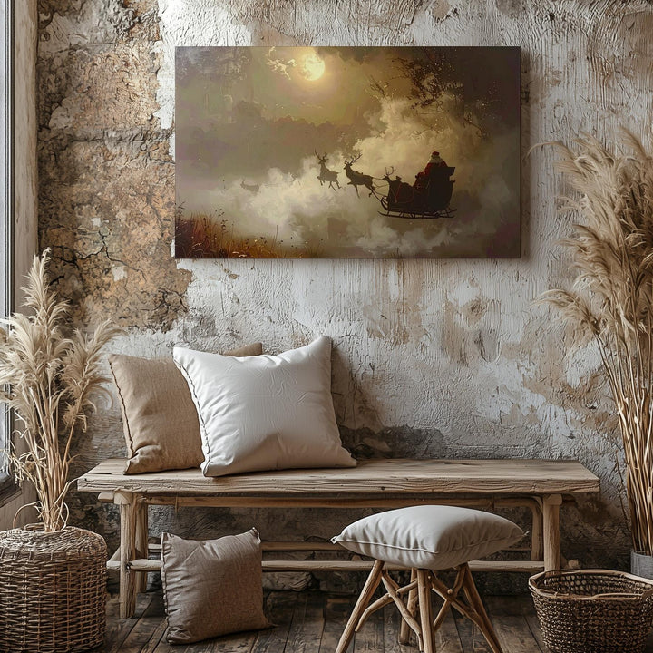 Santa’s Sleigh in Moonlit Sky Canvas – Magical Christmas Eve Flight Art - Gifitto
