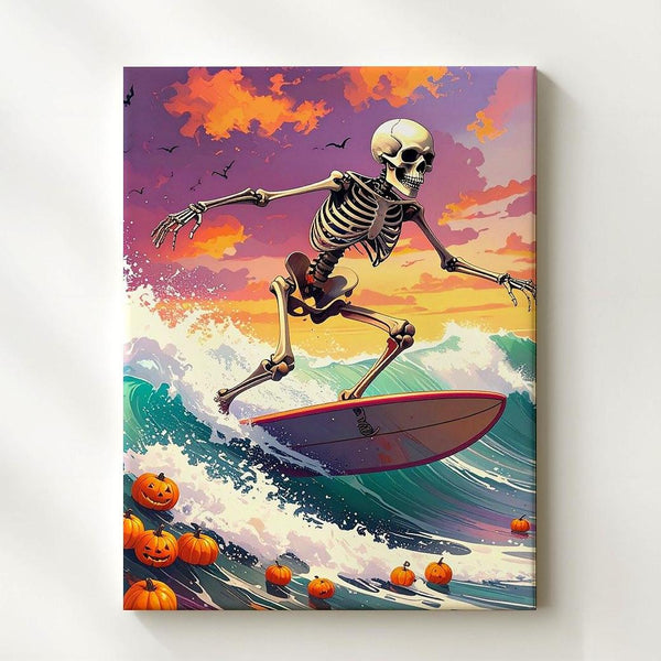Stormy Skeleton Surf Canvas – Pumpkins & Extreme Halloween Art - Gifitto