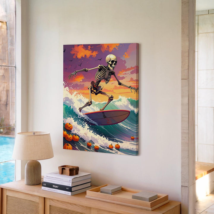 Stormy Skeleton Surf Canvas – Pumpkins & Extreme Halloween Art - Gifitto