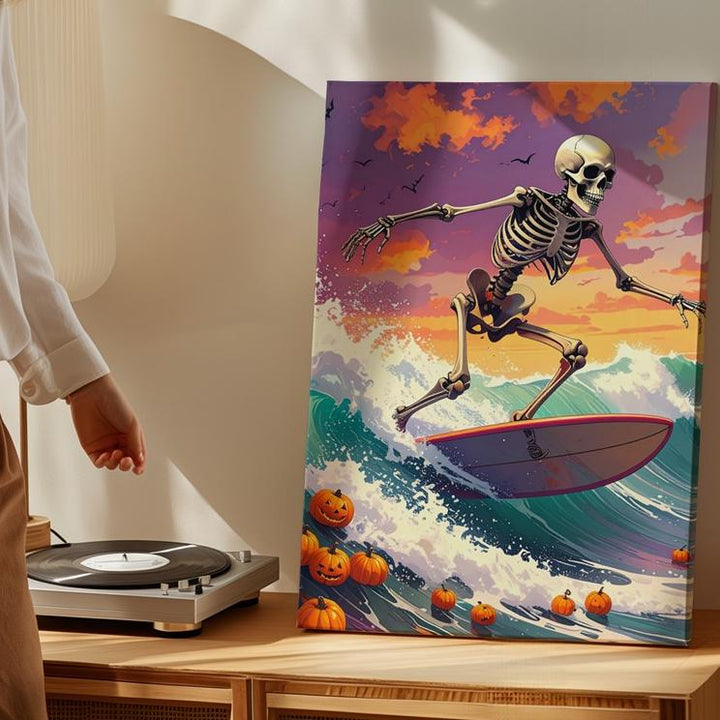 Stormy Skeleton Surf Canvas – Pumpkins & Extreme Halloween Art - Gifitto