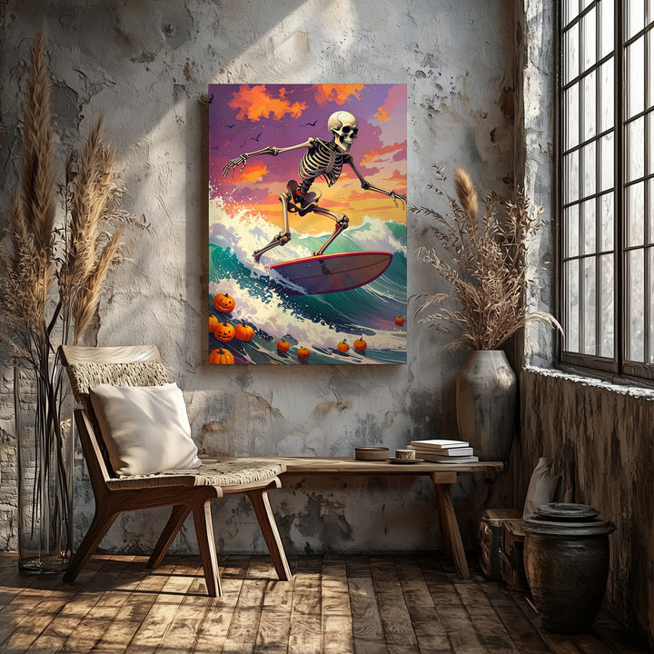 Stormy Skeleton Surf Canvas – Pumpkins & Extreme Halloween Art - Gifitto